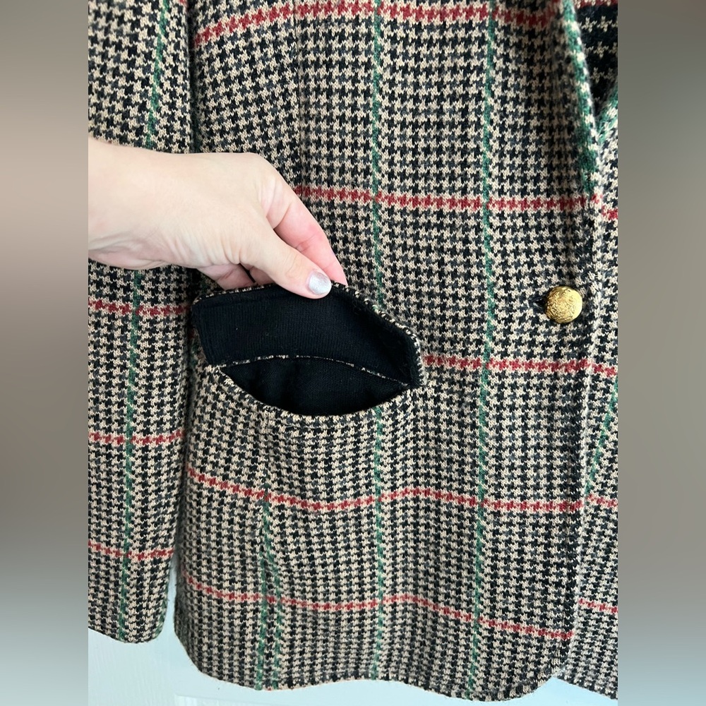 Lauren Ralph Lauren Plaid Houndstooth Blazer Tan Black Size L - Picture 5 of 11